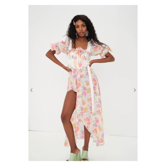 NWT FOR LOVE AND LEMONS FLL Petal Midi Dress High Slit Asymmetric Small Easter - Picture 3 of 16